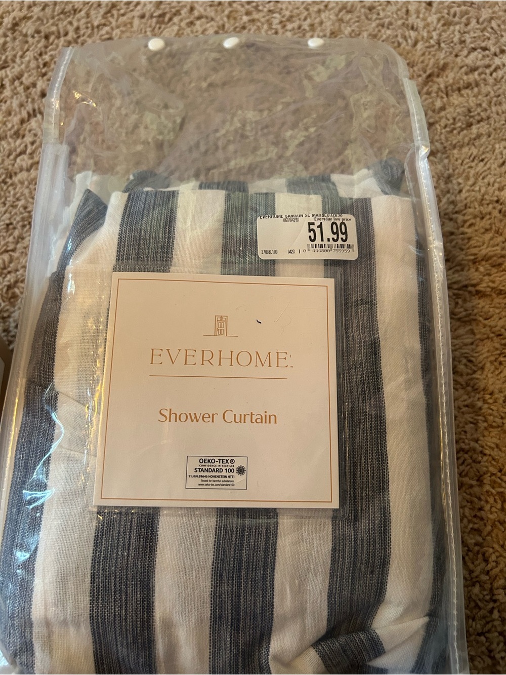 Navy & White Striped linen Shower Curtain